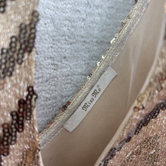 Y2K Miss Me Gold Zig Zag Sequined Prom Formal Shift Dress Women's Sz S - Picture 4 of 12